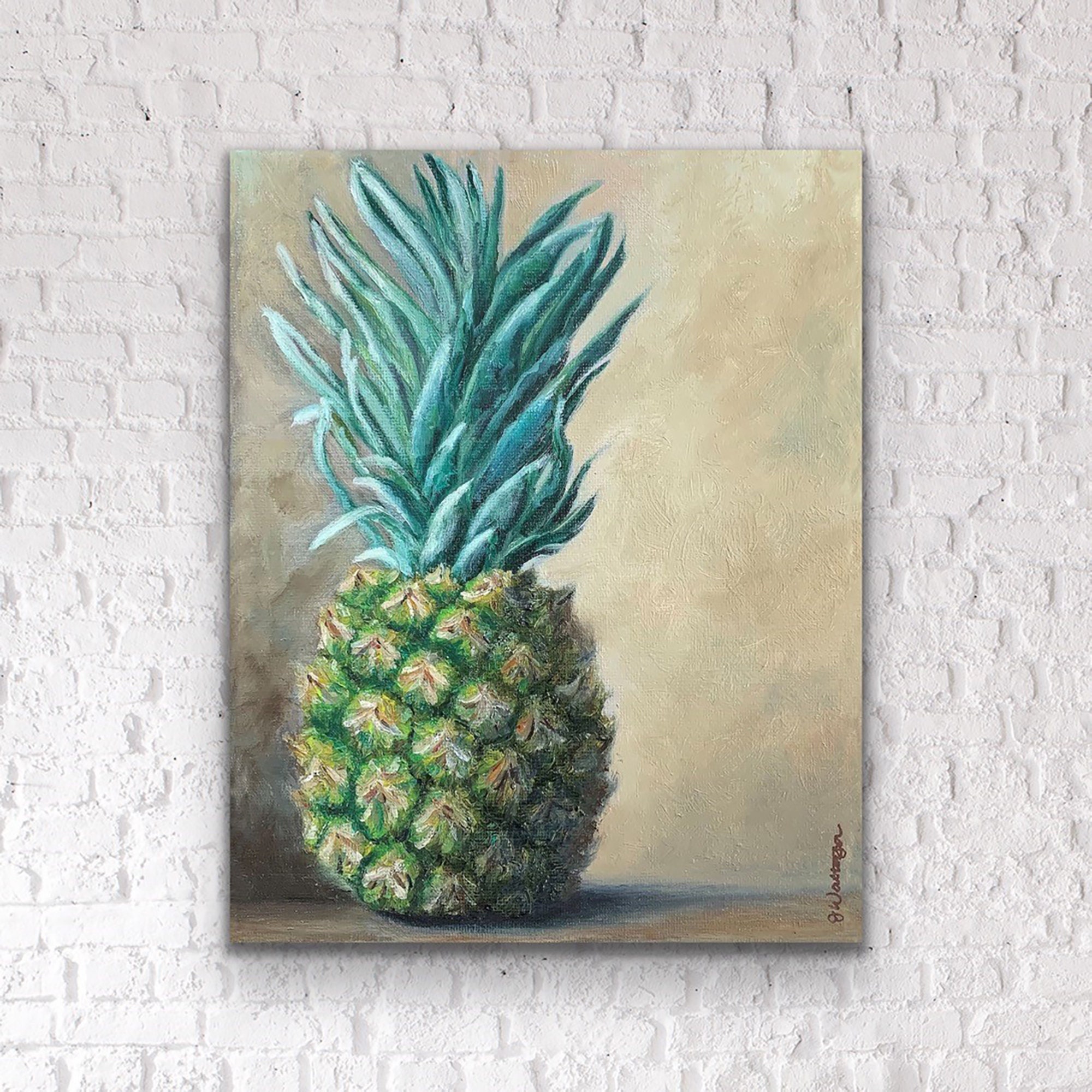 Pineapple Oil Painting Print, Fresh Pineapple, Fruit Still Life Art