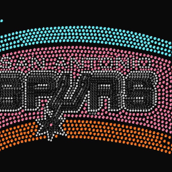 San Antonio Spurs - Retro Ribbon T-Shirt - Bling - Sparkle - Basketball Shirts - Hotfix Rhinestones - Spurs