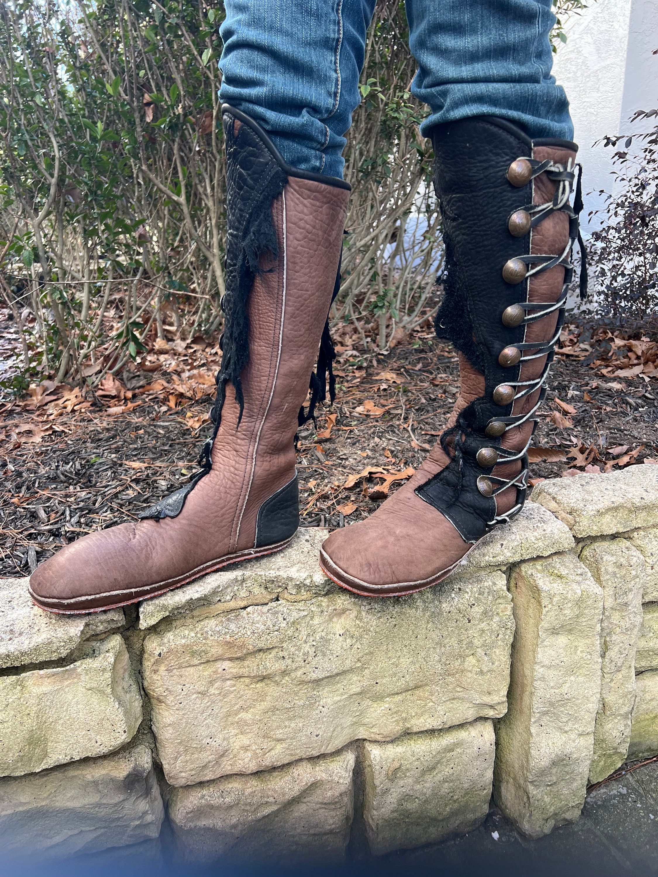 Bald Mountain Moccasin Distressed Leather Brown and Black Boots