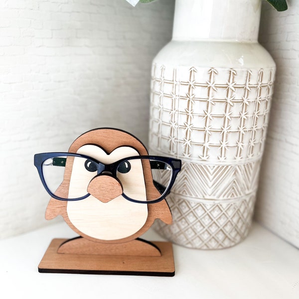 Penguin Eyeglass Stand made of wood