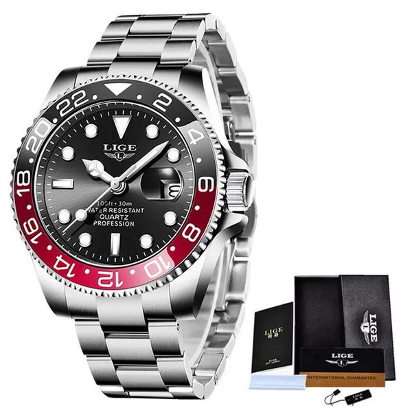 Men's Black Dial Stainless Steel Coke Bezel GMT Men's Watch