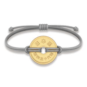 Gray String Thread with Lucky Japan Coin 5 Yen | 18k gold plated Fortune Wealth &  protection wristband | Good Luck Coin Bracelet