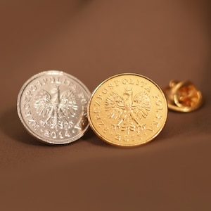 Poland Coin Pin Brooch Badge | Butterfly Clutch Fastener | Vintage Collectible Jewelry | Genuine 5 Grosz | Eagle