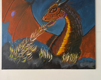Fire Breathing Dragon acrylic painting