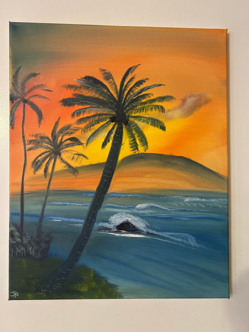 Sunset Palm Tree Oil Painting - Etsy