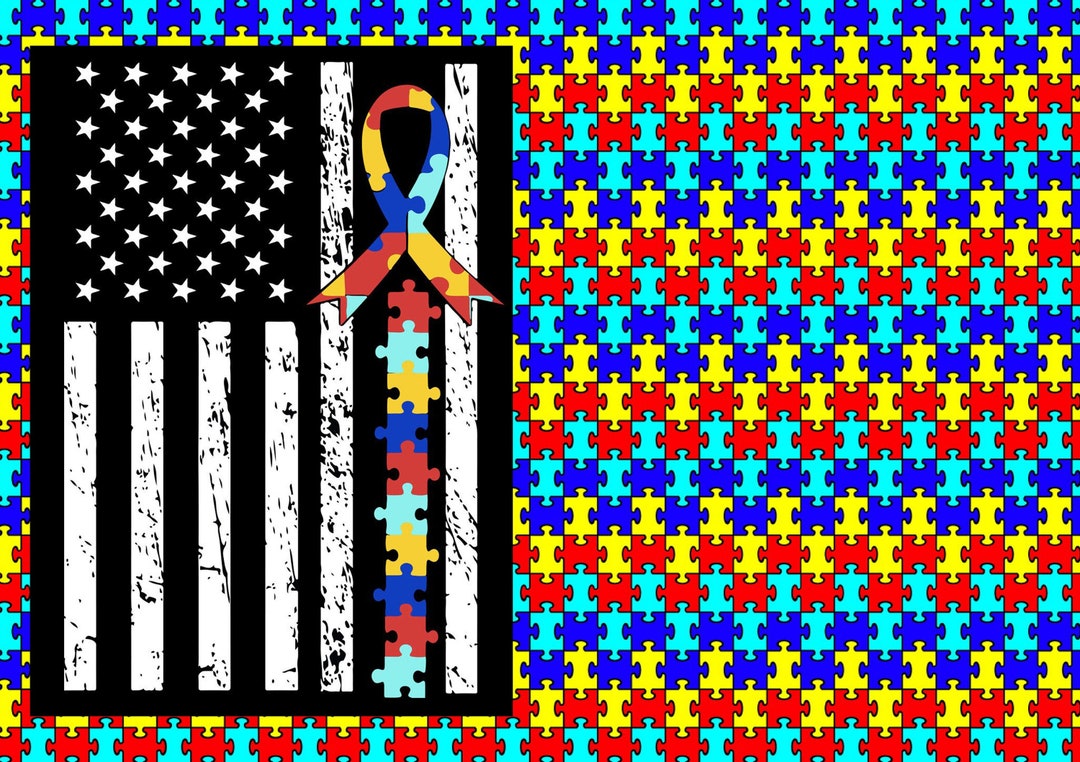 12 X 17 Autism Awareness Flag HTV Puzzle Pieces Ribbon Sheet Patterned ...