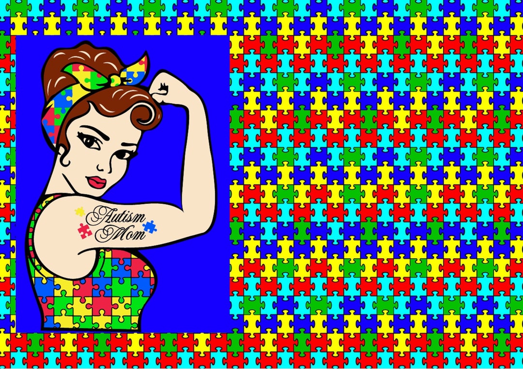 12 X 17 Autism Awareness Mom HTV Puzzle Pieces Ribbon Sheet Patterned ...