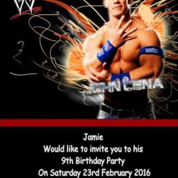 10 x Personalised WWE  Birthday Invitations
