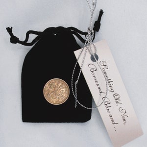 Lucky Sixpence: English Coin in Black Velvet Bag - Wedding Keepsake