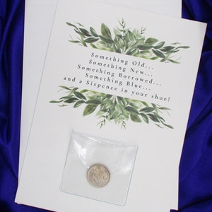 Lucky Sixpence for Bride: Queen Elizabeth II Coin with Wedding Rhyme Card