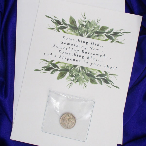 Lucky Sixpence for Bride!  Queen Elizabeth II Sixpence "The Origin of Wedding Rhyme©" story, Bohemian Watercolor Greenery Unique Keepsake!