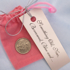 Lucky Sixpence: English Coin in Pink Velvet Bag - Wedding Keepsake
