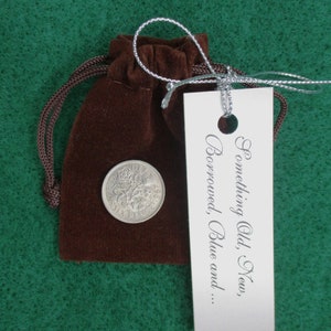 Lucky Sixpence for Bride: English Coin in Velvet Bag, Wedding Keepsake