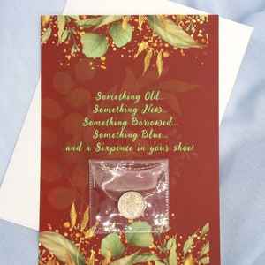 Lucky Sixpence for Bride: Queen Elizabeth II Coin in Terracotta Card