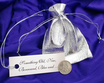 Lucky Bride Sixpence!  Queen Elizabeth II Sixpence Silver Metallic Bag, Something Old Tag.., Unique Wedding Gift Engagement Shower Keepsake