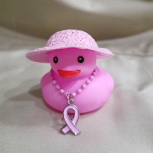 Breast Cancer Awareness Rubber Duck, Straw Hat Pink Ribbon Dashboard Decor, Stocking Stuffer, Crusin Duck, Thinking of You, Keepsake,
