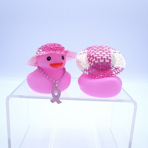 Pink Ribbon Rubber Duck, Straw Hat, Breast Cancer Awareness Gift Hot Pink Plaid Hat