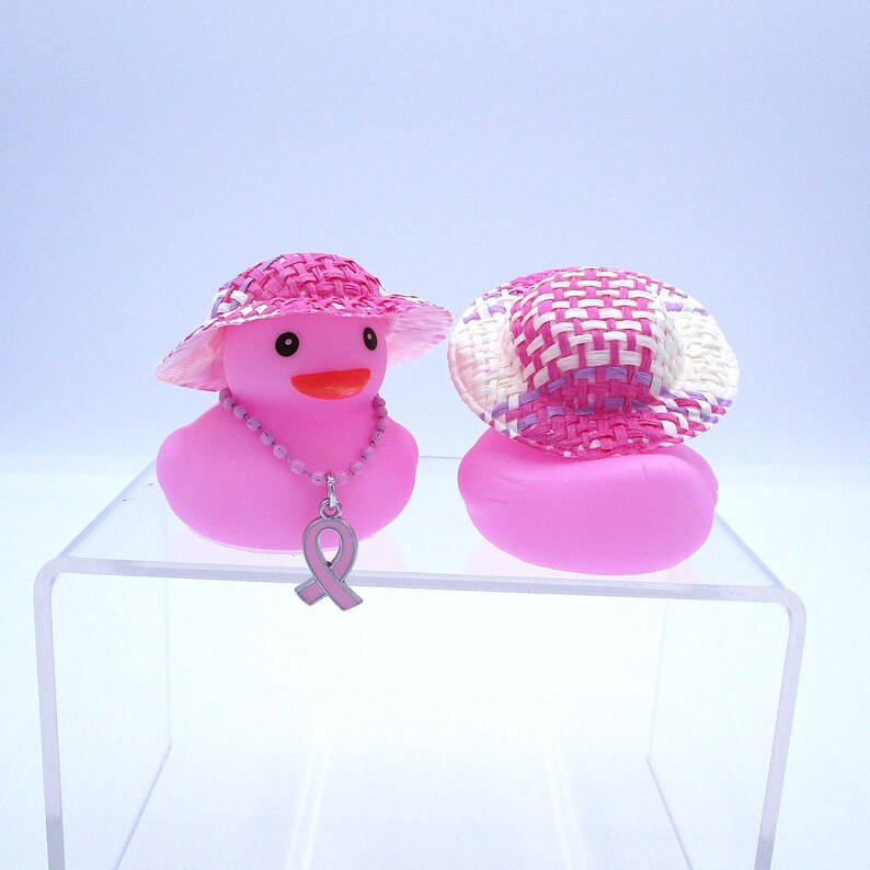 Pink Ribbon Rubber Duck, Straw Hat, Breast Cancer Awareness Gift Hot Pink Plaid Hat
