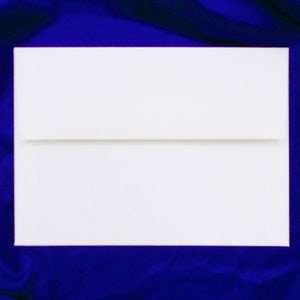 May include: A white envelope with a rectangular shape. The envelope has a flap that folds over the top. The background is a deep blue color.