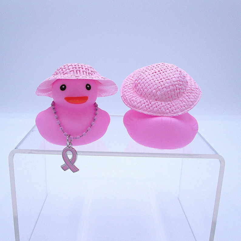 Pink Ribbon Rubber Duck, Straw Hat, Breast Cancer Awareness Gift Cool Pink Hat