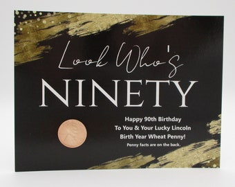 90th Birthday Card with 1934 Birth Year Lucky Lincoln Steel Wheat Penny, Unique Keepsake, History of Wheat Penny, For Anyone!  Coin Sleeve