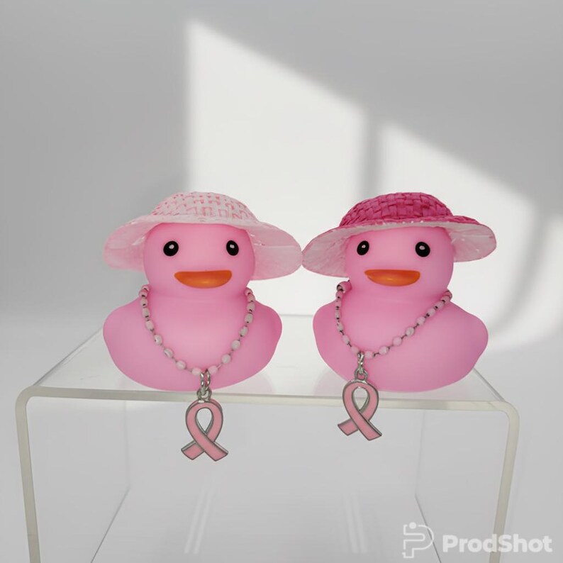 Pink Ribbon Rubber Duck, Straw Hat, Breast Cancer Awareness Gift image 8