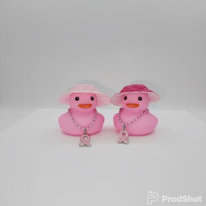 Pink Ribbon Rubber Duck, Straw Hat, Breast Cancer Awareness Gift image 14