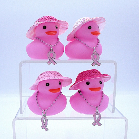 Pink Ribbon Rubber Duck, Straw Hat, Breast Cancer Awareness Gift