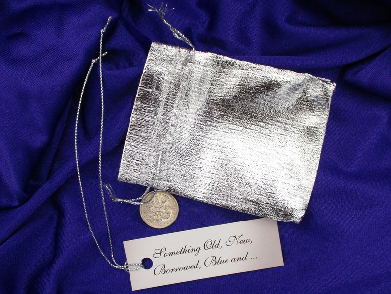 Lucky Bride Sixpence Queen Elizabeth II Sixpence Silver Metallic Bag, Something Old Tag.., Unique Wedding Gift Engagement Shower Keepsake image 8