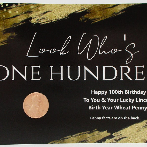 100th Birthday Card with 1924 Birth Year Lucky Lincoln Steel Wheat Penny, Unique Keepsake, History of Wheat Penny, For Anyone!  Coin Sleeve