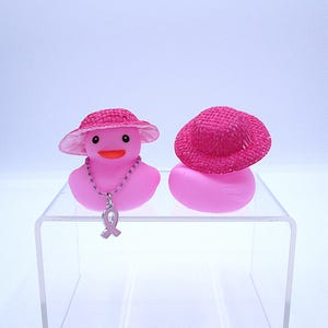 Pink Ribbon Rubber Duck, Straw Hat, Breast Cancer Awareness Gift Hot Pink Hat