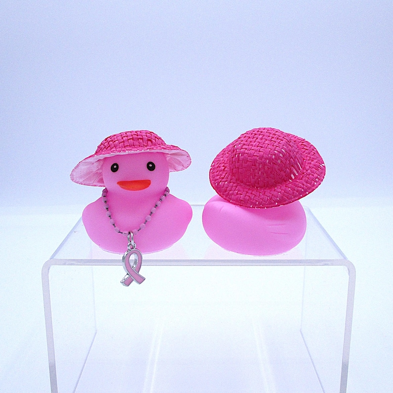 Pink Ribbon Rubber Duck, Straw Hat, Breast Cancer Awareness Gift Hot Pink Hat