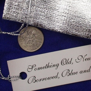 Lucky Bride Sixpence Queen Elizabeth II Sixpence Silver Metallic Bag, Something Old Tag.., Unique Wedding Gift Engagement Shower Keepsake image 5