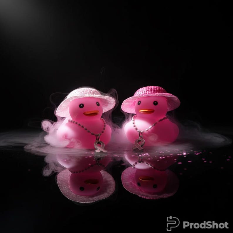 Pink Ribbon Rubber Duck, Straw Hat, Breast Cancer Awareness Gift image 15