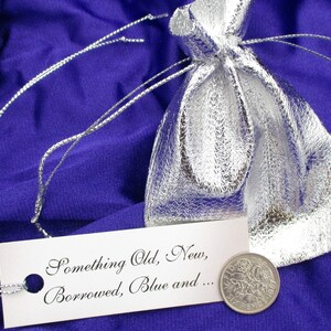 Lucky Bride Sixpence Queen Elizabeth II Sixpence Silver Metallic Bag, Something Old Tag.., Unique Wedding Gift Engagement Shower Keepsake image 10
