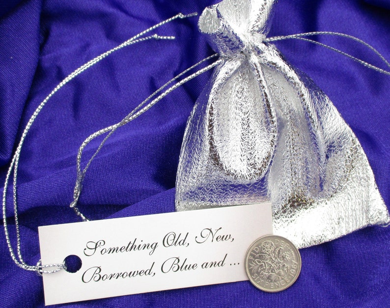 Lucky Bride Sixpence Queen Elizabeth II Sixpence Silver Metallic Bag, Something Old Tag.., Unique Wedding Gift Engagement Shower Keepsake image 10