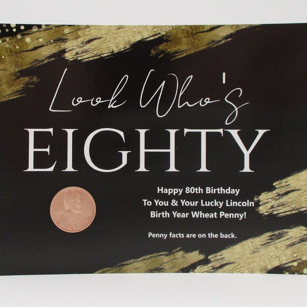 80th Birthday Card with 1944 Birth Year Lucky Lincoln Steel Wheat Penny, Unique Keepsake, History of Wheat Penny, For Anyone!  Coin Sleeve