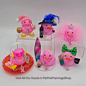 Pink Ribbon Rubber Duck, Straw Hat, Breast Cancer Awareness Gift image 9