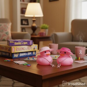 Pink Ribbon Rubber Duck, Straw Hat, Breast Cancer Awareness Gift image 6