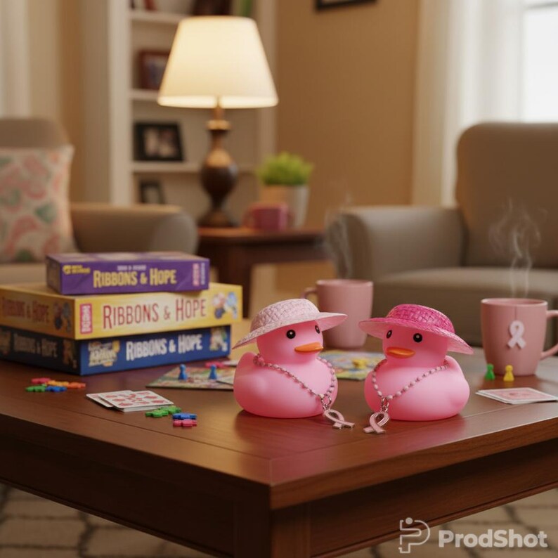 Pink Ribbon Rubber Duck, Straw Hat, Breast Cancer Awareness Gift image 6