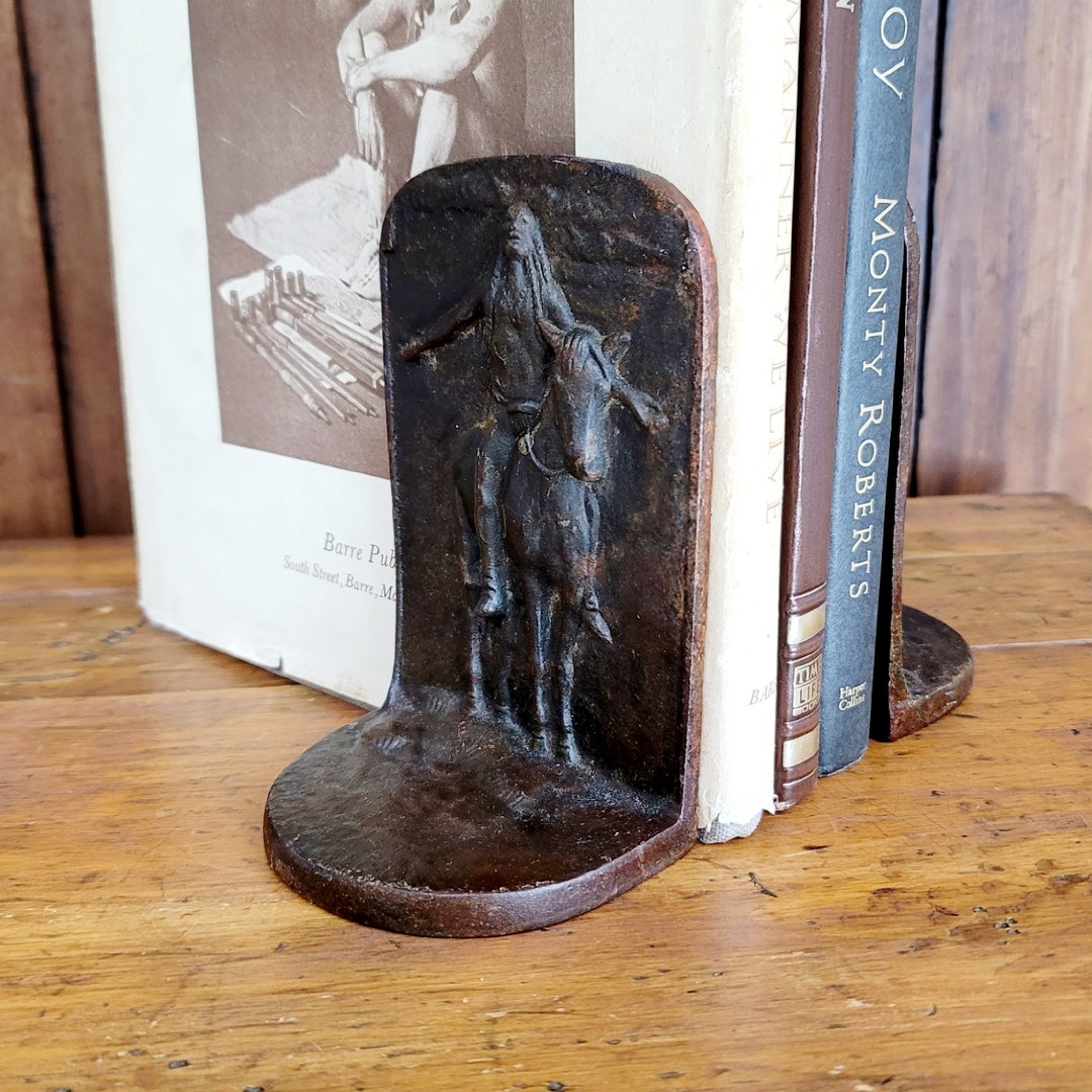 Western Bookends Iron Native American West Vintage Bronzmet Etsy