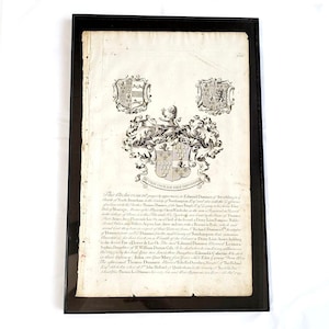 Framed Heraldry Family Crest, Coat of Arms, Armorial from 18th Century Book
