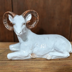 Ceramic Ram, Italian Painted and Glazed Art, Sheep Vintage Decor