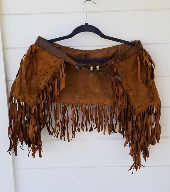 Vintage Leather Native / Western Fringe Skirt