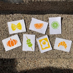 Zakafdrukken | Minivoedselblokprint | Kleine keukenkunst | Handgesneden stempelafdruk | Cottagecore Foodie Decor | Kleine kunstafdruk