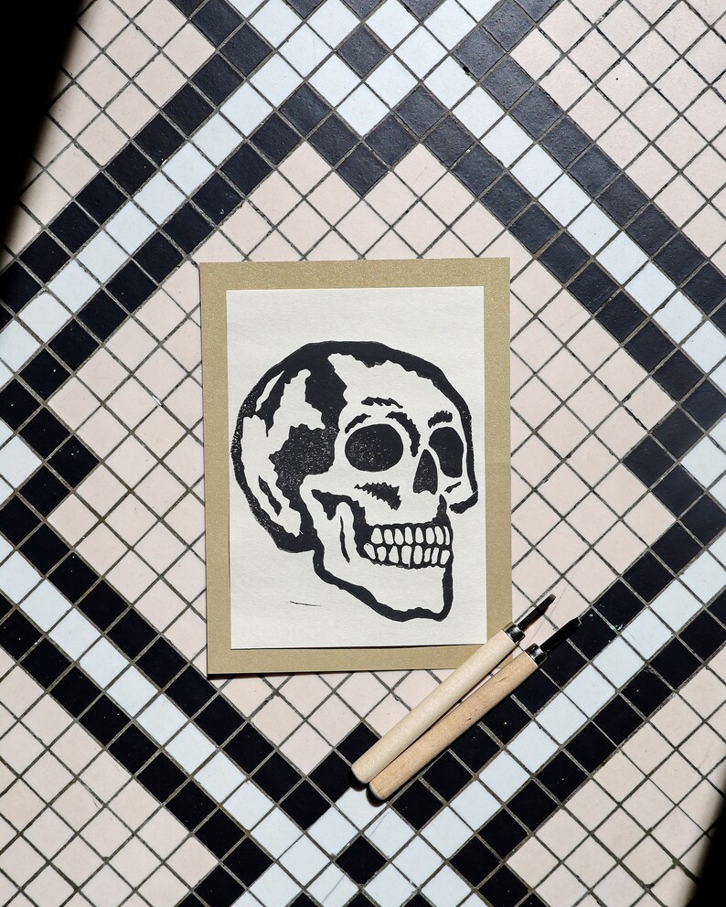 Skull Block Print // Halloween Decor, Block Print, Halloween Wall Art ...