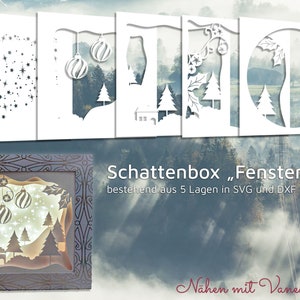 Vista finestra Shadowbox Shadowbox - Natale / Natale inverno 3D Paper Cut Template Light Box SVG Digital DXF Silhouette