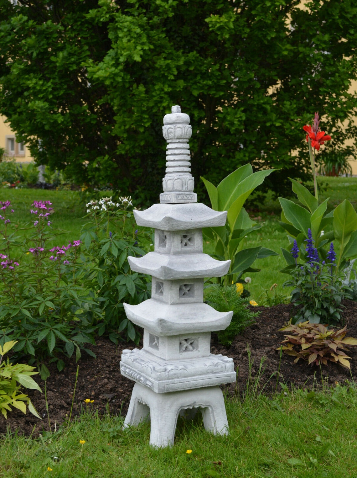 Three Floor Pagoda Concrete Pagoda Garden Japanese Decor Etsy