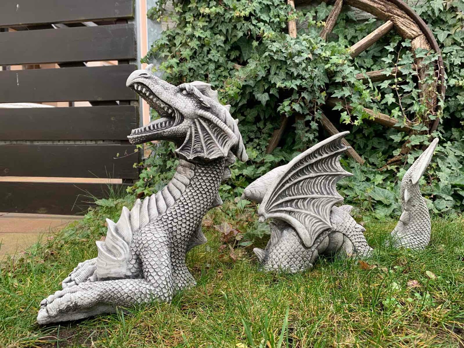 Giant Dragon 3-piece Dragon Statue Concrete Dragons | Etsy