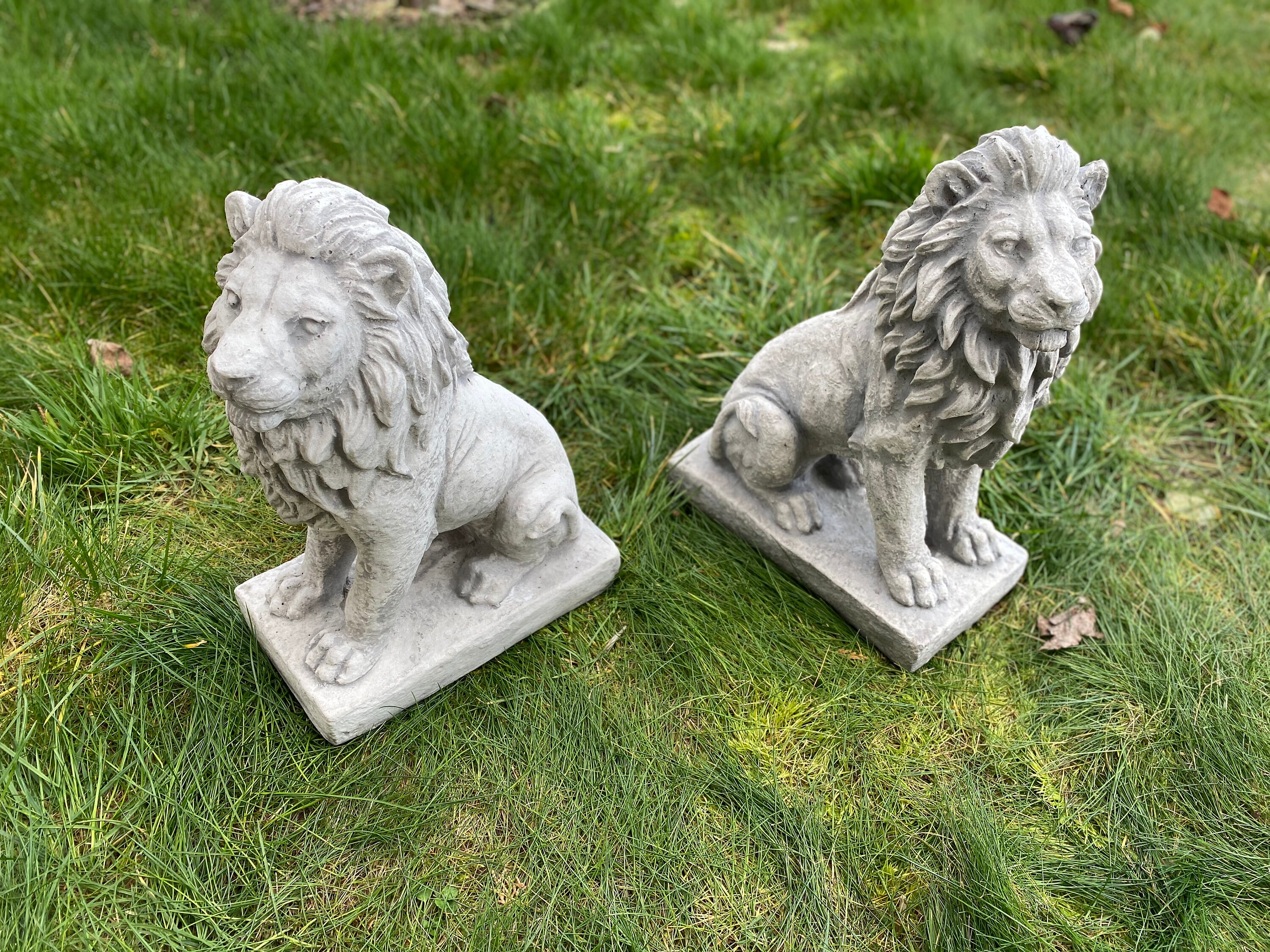 Pair Lions Statues Stone Highly Detailed Concrete Lion Pillars Etsy